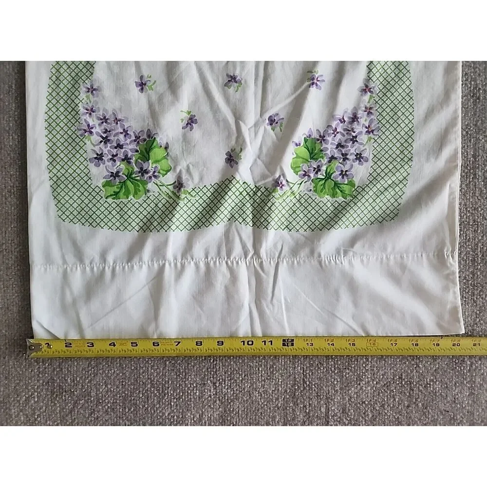 Vintage Fieldcrest Cotton Blend Standard Pillowcase Purple Violets Green Lattice